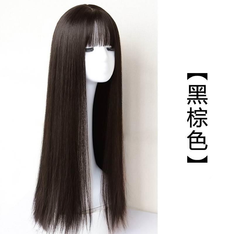 l假发女长直发 网红色蓬隐全形无痕长发 圆脸自然松整黑顶头假头