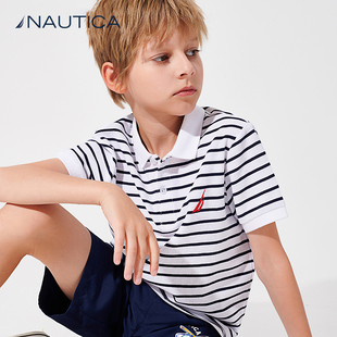 男童短袖 夏季 NAUTICA童装 条纹POLO衫 中大儿童T恤洋气潮经典 款