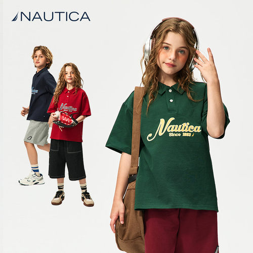 NAUTICA童装男童女童短袖POLO衫夏季儿童短袖T恤重磅美式复古休闲