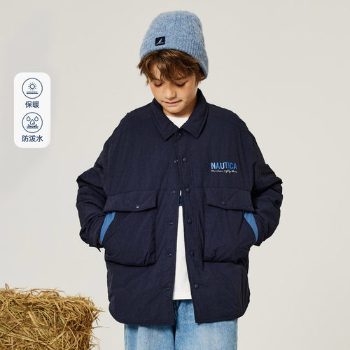 NAUTICA/诺帝卡童装儿童撞色口袋衬衫棉衣秋冬保暖男女薄棉服外套