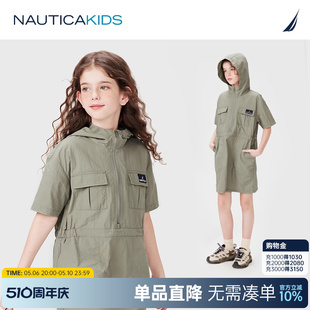 NAUTICA童装 女童连衣裙儿童户外连帽短袖 2024夏季 裙子轻薄