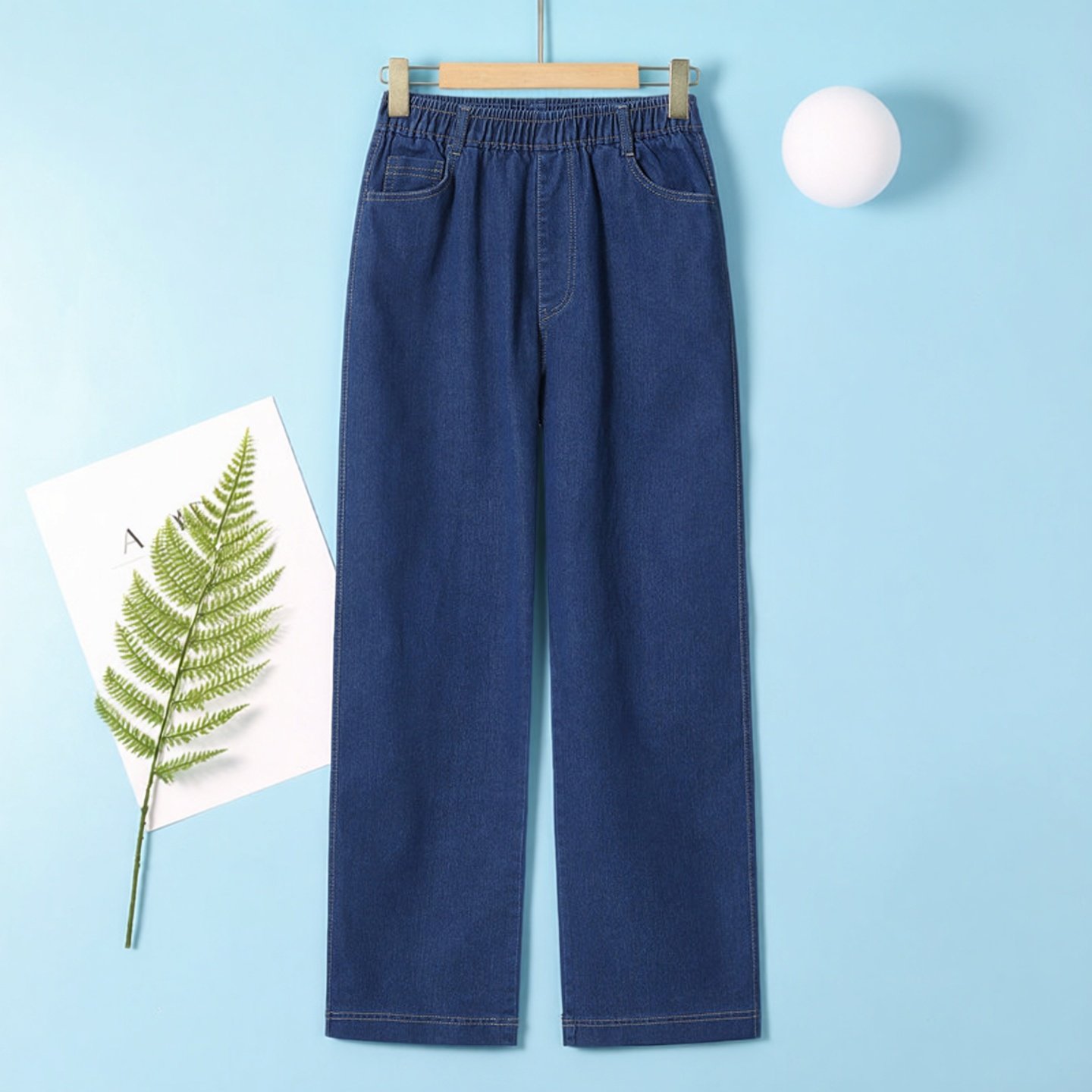 春秋季新款高腰阔腿裤女中老年高腰直筒宽松大码松紧腰妈妈牛仔裤,女装/女士精品,牛仔裤,淘宝优惠券,粉丝福利购,淘宝优惠卷