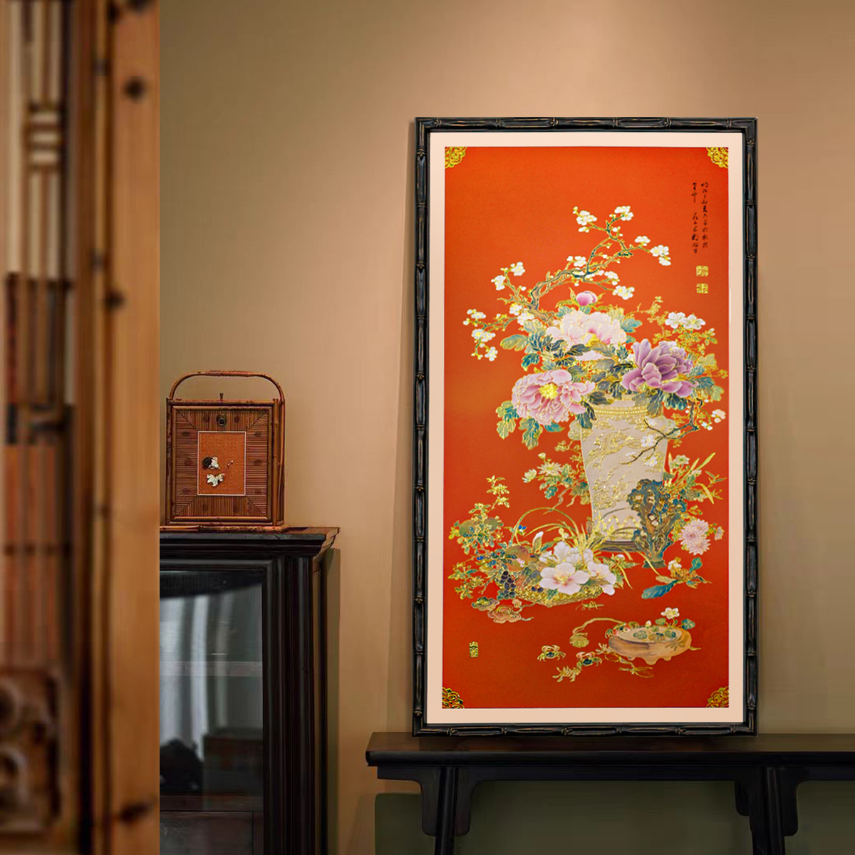 新中式复古客厅装饰画牡丹花鸟寓意富贵吉祥入户玄关挂画高级感图片