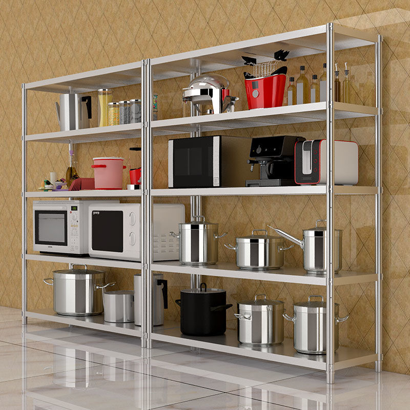 家用货架不锈钢杂物架厨房置物架多层防锈储物架落地微波炉架烤箱