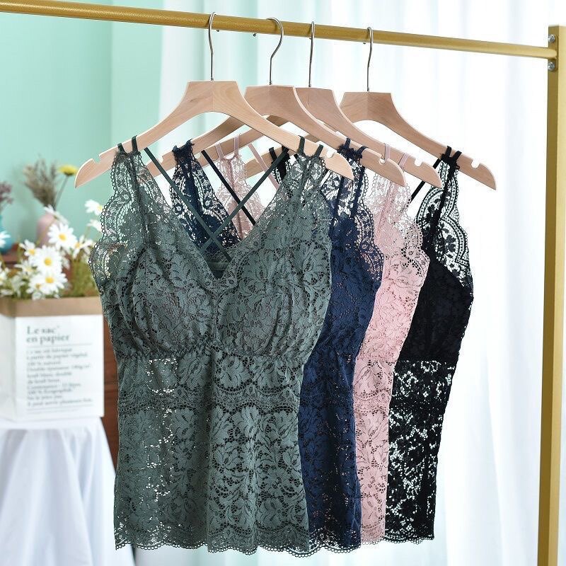 新款美背吊带背心女夏季薄款外穿带胸垫聚拢大码蕾丝打底内衣