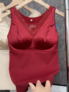德绒保暖背心女秋冬本命年加厚美背免穿文胸缎面红色内衣内搭吊带
