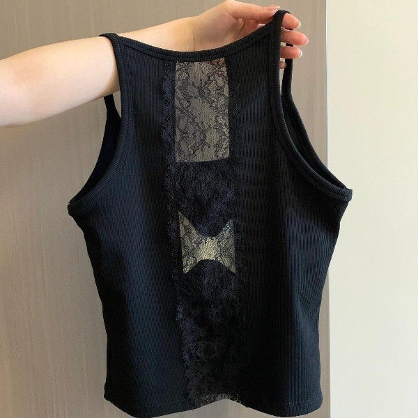 蕾丝吊带背心女带胸垫内搭无袖打底衫秋季文胸一体式美背长款上衣