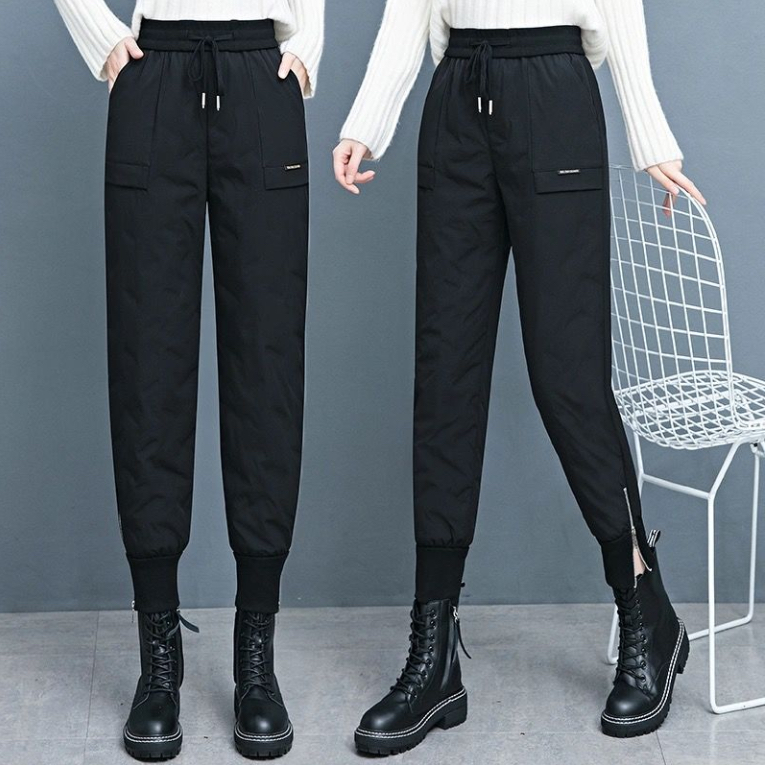 工装羽绒棉裤女2025冬季新款外穿加厚保暖防水哈伦妈妈加棉防寒裤