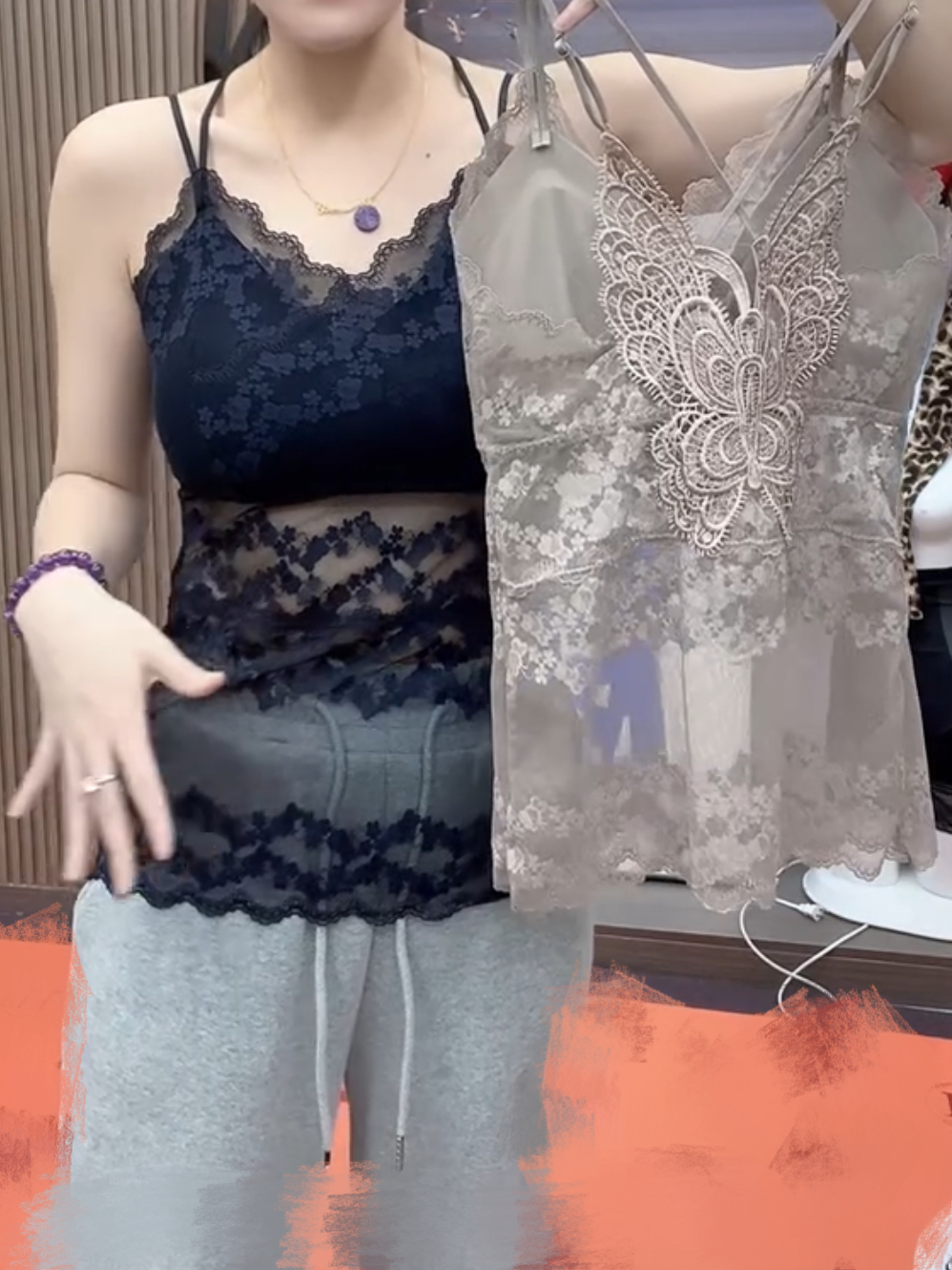 防走光蕾丝吊带背心女长款带胸垫一体式内搭蝴蝶交叉美背夏季打底