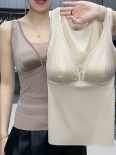 2025年夏季缎面一体式内衣女士吊带背心免穿文胸美背打底上衣大码