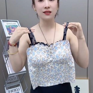吊带背心女内衣抹胸豹纹性感文胸一体式冰丝无痕秋季打底衫内搭潮