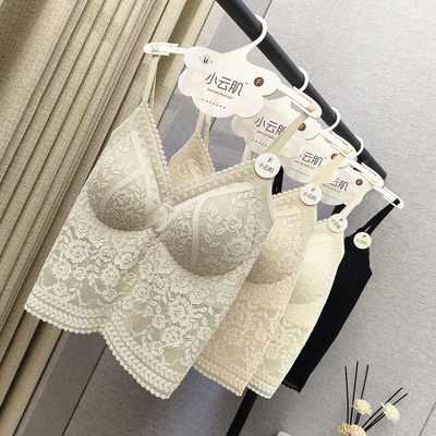 蕾丝吊带背心女带胸垫一体式无痕冰丝美背聚拢收副乳抹胸上衣打底