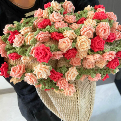 玫瑰花花束毯子编织diy