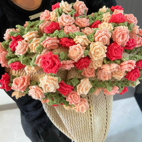 玫瑰花花束毯子编织diy