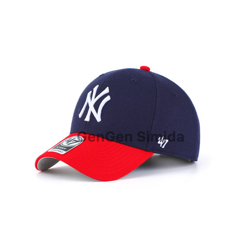 47brand MVP 硬顶红色拼藏青色刺绣NY棒球帽复古美式复古鸭舌帽