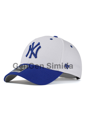 47brand MVP 硬顶白色拼克莱因蓝NY防晒棒球帽休闲嘻哈复古弯檐帽