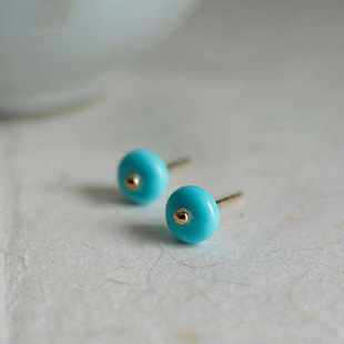 仿绿松石耳钉镀18K金女款玉石平安扣耳坠小巧精致古风复古耳饰