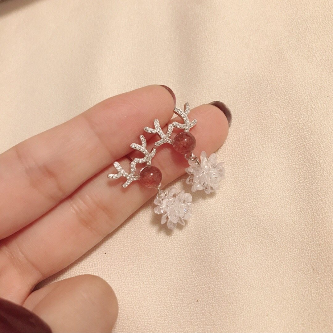 s925银饰天然草莓晶冰花小鹿女