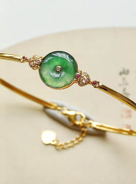 天然飘花绿玉髓平安扣手环