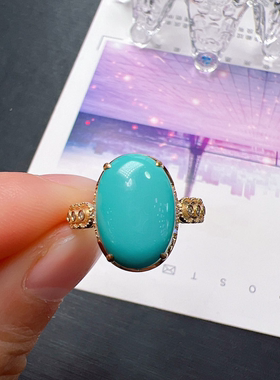 仿绿松石戒指镀18K金镶嵌精致指环时尚复古百搭开口可调节女款