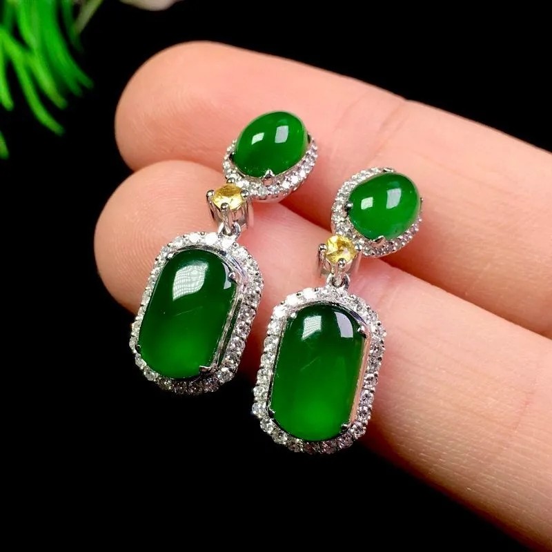 天然阳绿方形玉髓耳钉s925纯银镶嵌钻满绿时尚耳饰精致气质款,饰品/流行首饰/时尚饰品新,耳环,淘宝优惠券,粉丝福利购,淘宝优惠卷