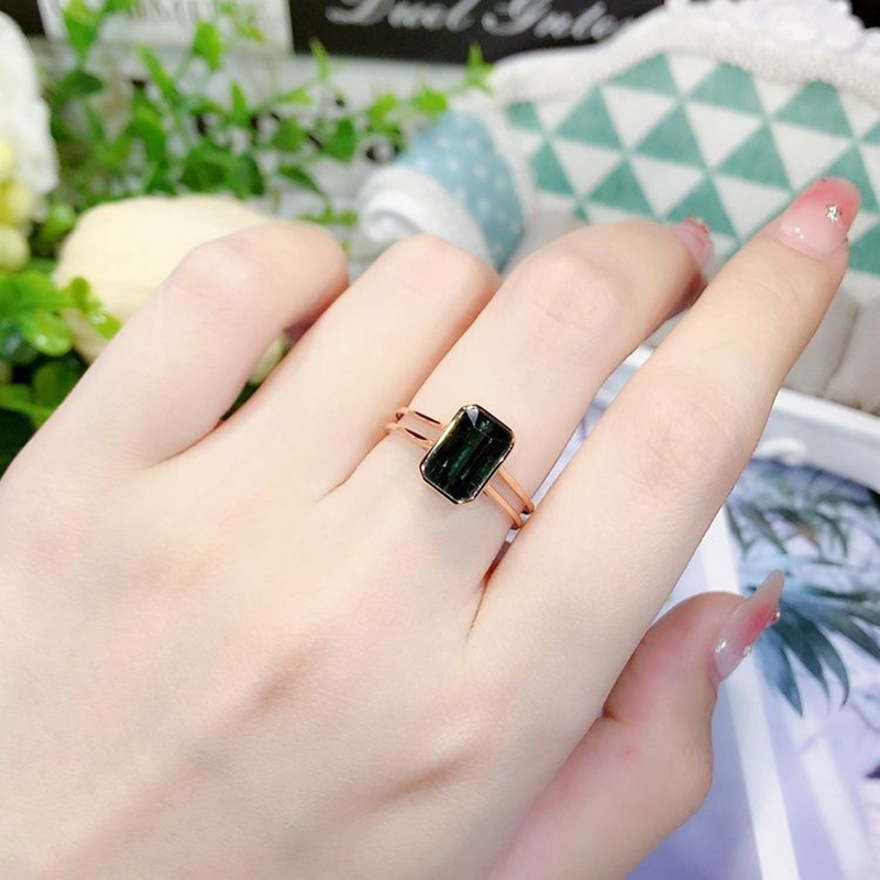 新款镀18K玫瑰金绿碧玺宝石戒指个性潮流轻奢复古华丽可调节指环