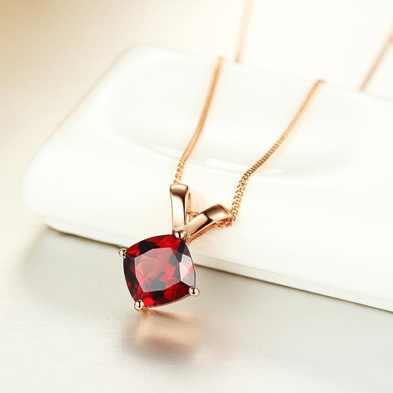 925银镀金天然石榴石吊坠女