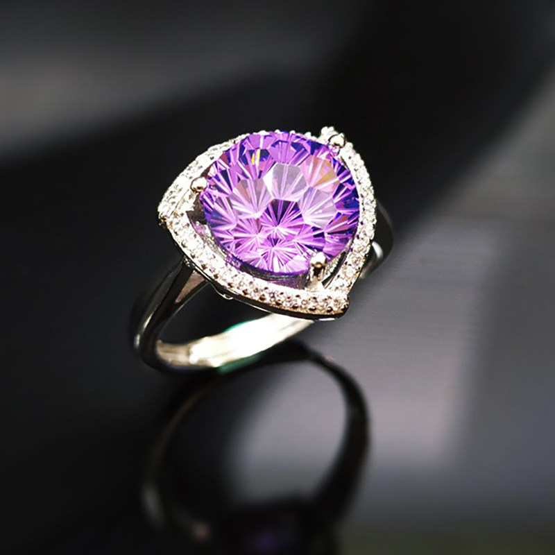 火彩烟花工艺水晶彩宝托帕石轻奢几何s925银镀18K玫瑰金4克拉戒指