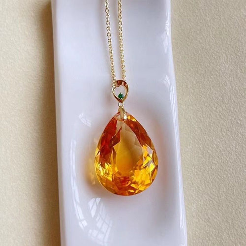 巴西刻面橘黄水晶水滴吊坠