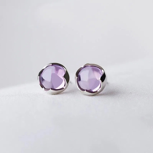 气质简约百搭紫色宝石优雅耳环 S925纯银紫水晶耳钉女款 紫葡萄
