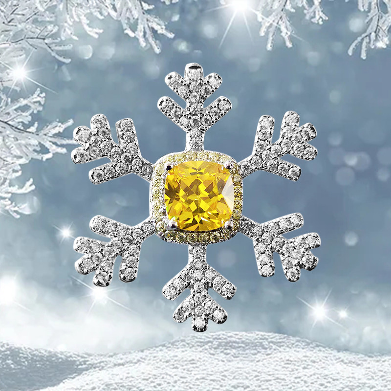 圣诞节挂件送男女朋友节日礼物雪花造型吊坠胸针高碳仿钻黄钻项链