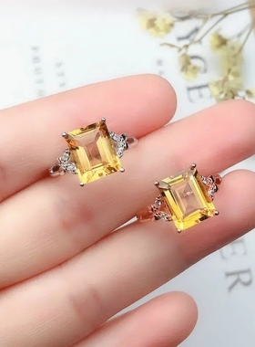 新款日韩版公主方招财黄水晶戒指