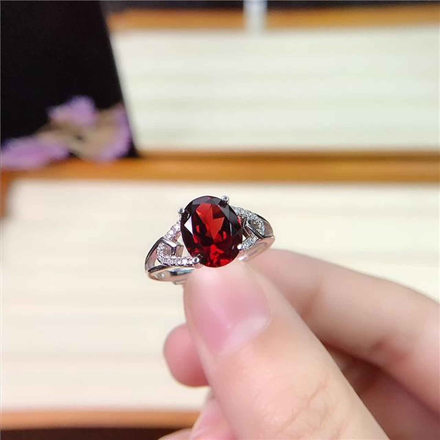 石榴石戒指女ins潮小众设计简约