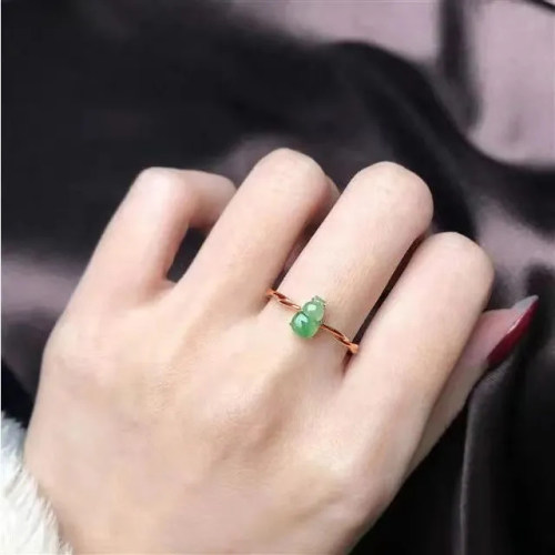 【糖葫芦】镀玫瑰金色天然高冰种阳绿玉髓ins女时尚气质简约戒指