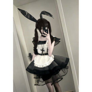 实体店现货missing doll原创设计女仆装亚文化条纹宅萌日系连衣裙