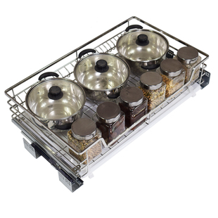 厨房橱柜拉篮单层400-450阻尼轨道碗碟收纳拉篮可免打孔固定安装