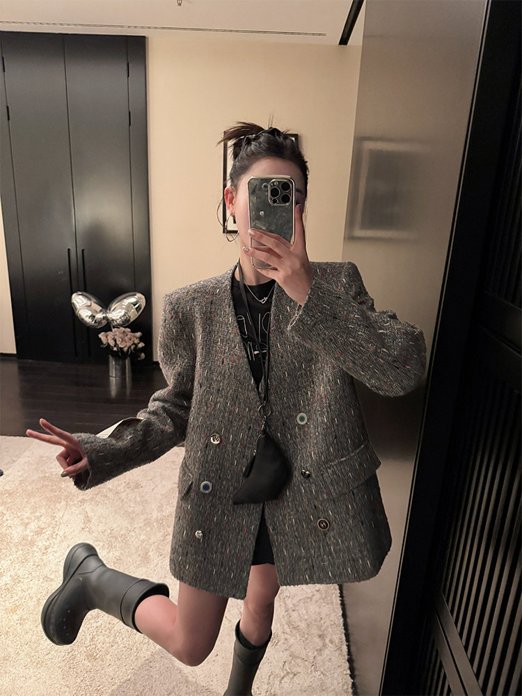 Твидовый пиджак Ana phora Xiaoxiang wind color dot весна 2025, новый женский шерстяной пиджак в корейском стиле Изображение 1