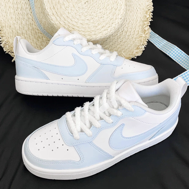定制球鞋Nike送女友海盐少女可爱猫爪耐克Court板鞋雾霾奶蓝校园