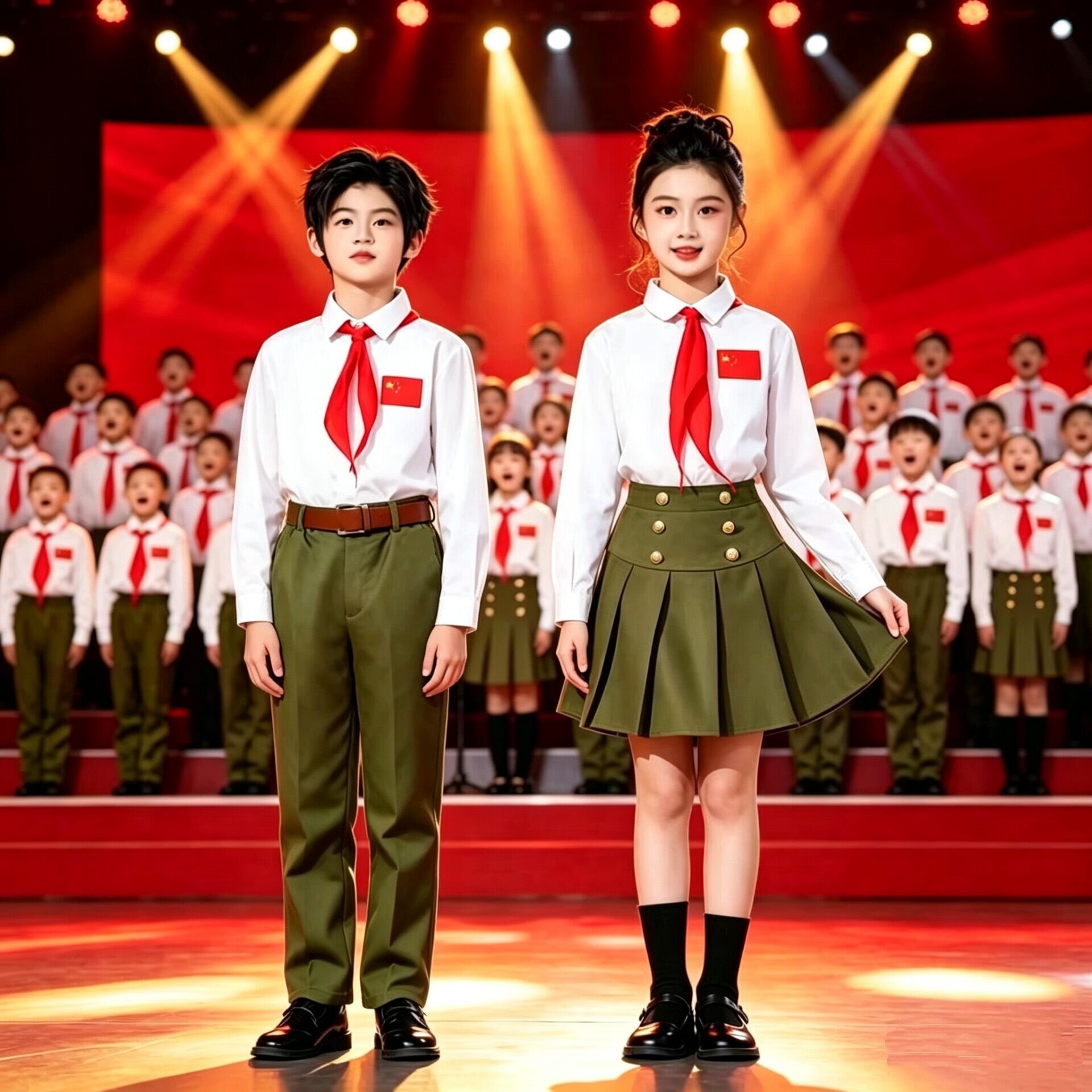儿童小军装演出服男女童爱国红歌合唱比赛朗诵表演服运动会开幕式
