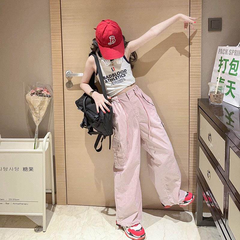 女童工装裤童装2024新款儿童夏装裤子速干女孩大童夏季薄款阔腿裤