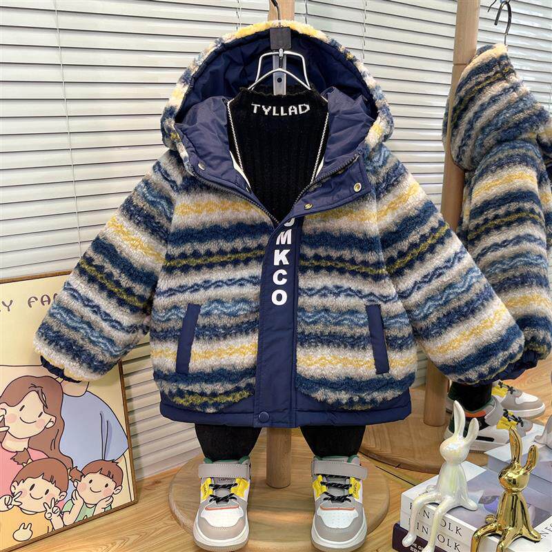 男童加绒棉服外套秋冬装儿童夹棉加厚毛毛衣2025新款宝宝冬季棉袄