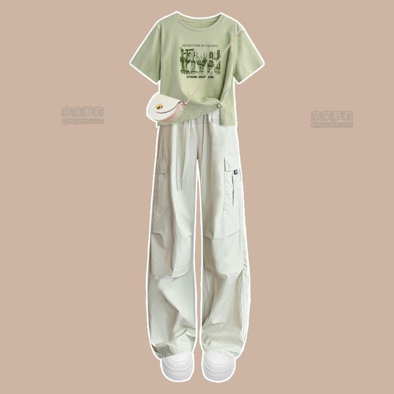 女童夏季工装裤套装2025新款中大童正肩短袖T恤初中生夏装阔腿裤
