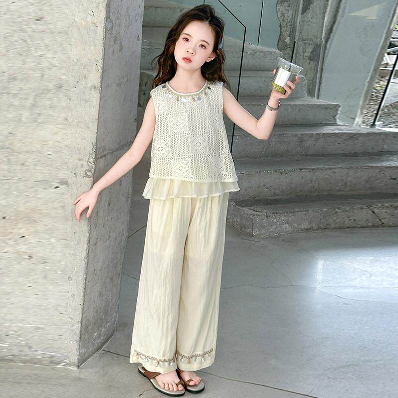 女童套装夏季2025新款大童女孩洋气时髦儿童背心阔腿裤夏天两件套