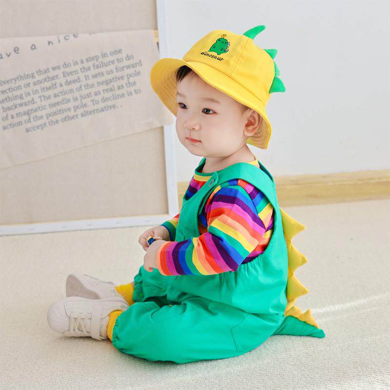 婴儿春秋薄款纯棉儿童恐龙衣服春季男女宝宝套装夏季中小童背带裤