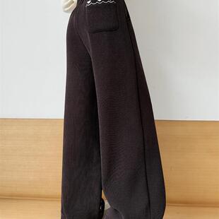 女童羊羔绒直筒裤2025新款冬装中大童洋气保暖加绒加厚窄版阔腿裤