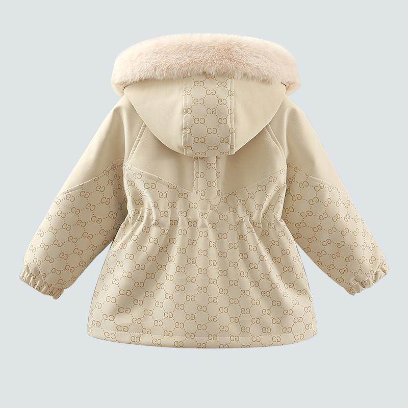 女童冬装加绒皮衣2025新款儿童棉服中长款仿兔毛夹棉厚外套派克服