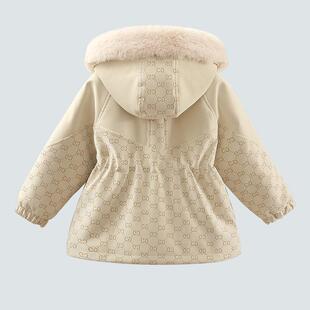 女童冬装加绒皮衣2025新款儿童棉服中长款仿兔毛夹棉厚外套派克服