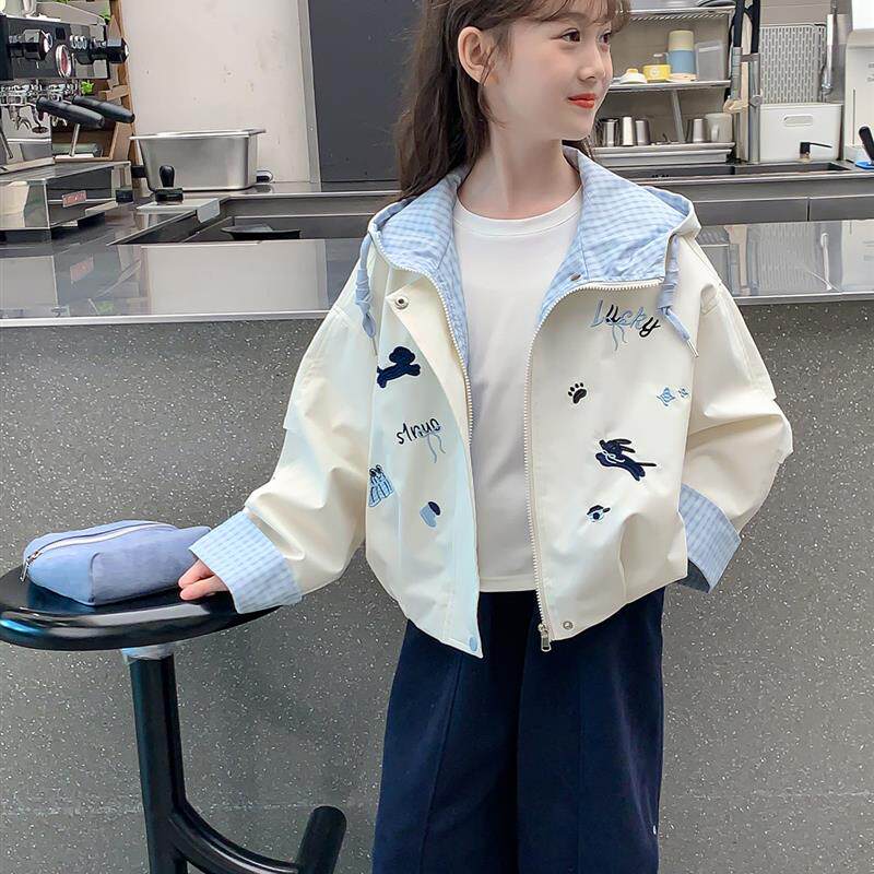 女童外套秋装2025新款儿童洋气时髦冲锋衣夹克春秋小女孩好看风衣
