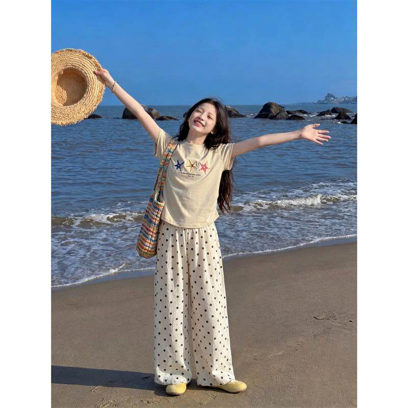 女童套装2026新款今年流行爆款初中生夏季巨好看短袖阔腿裤两件套图片