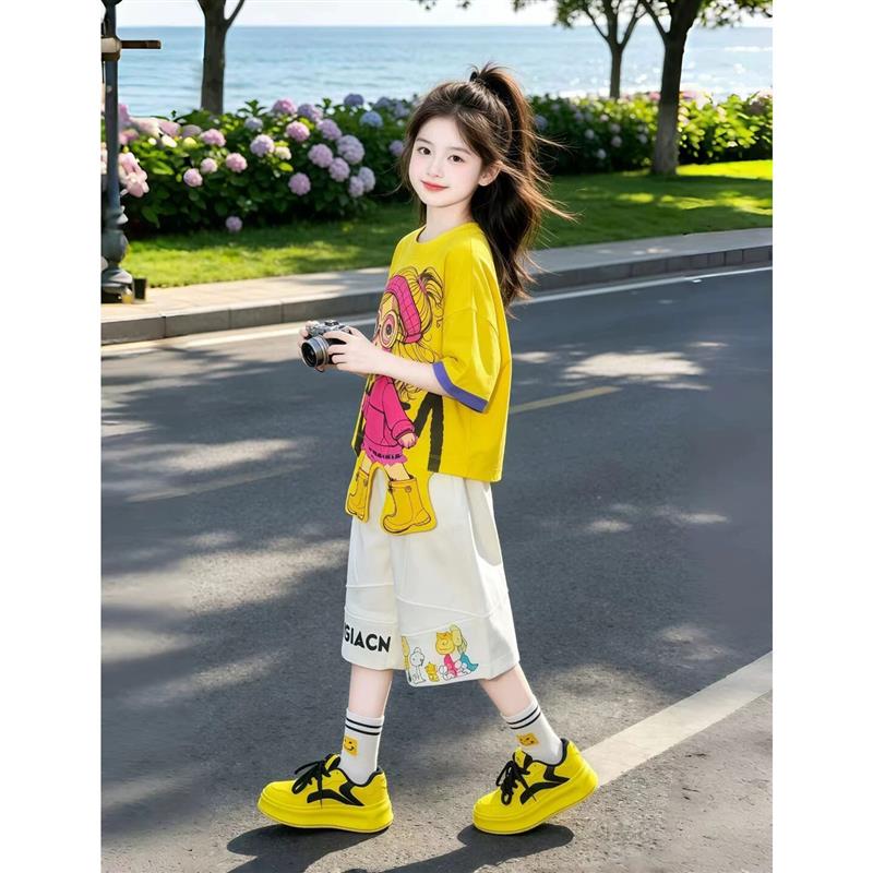 女童短袖t恤套装夏季2026新款儿童小女孩夏装韩系上衣短裤两件套
